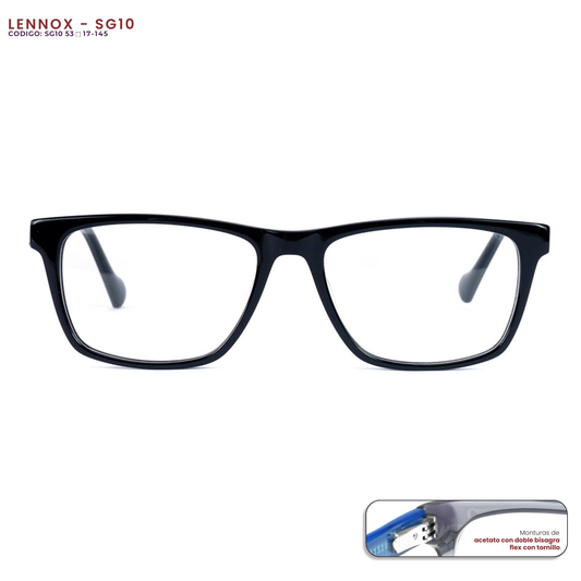 Lennox — Montura de acetato doble bisagra + Resina Blue Protect + Medida